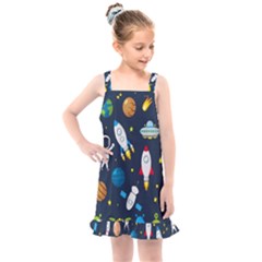 Big Set Cute Astronauts Space Planets Stars Aliens Rockets Ufo Constellations Satellite Moon Rover V Kids  Overall Dress by Hannah976