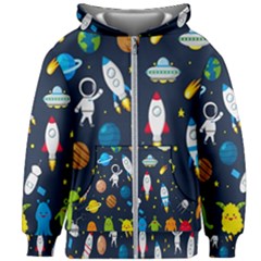 Big Set Cute Astronauts Space Planets Stars Aliens Rockets Ufo Constellations Satellite Moon Rover V Kids  Zipper Hoodie Without Drawstring by Hannah976