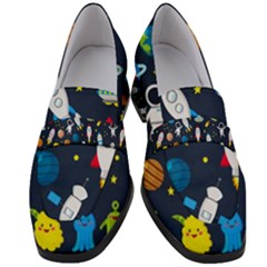 Big Set Cute Astronauts Space Planets Stars Aliens Rockets Ufo Constellations Satellite Moon Rover V Women s Chunky Heel Loafers by Hannah976