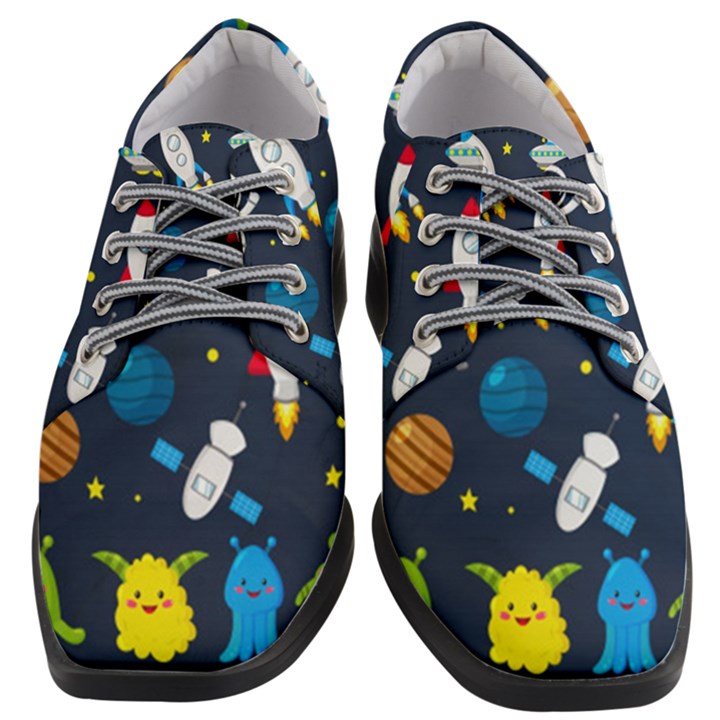 Big Set Cute Astronauts Space Planets Stars Aliens Rockets Ufo Constellations Satellite Moon Rover V Women Heeled Oxford Shoes