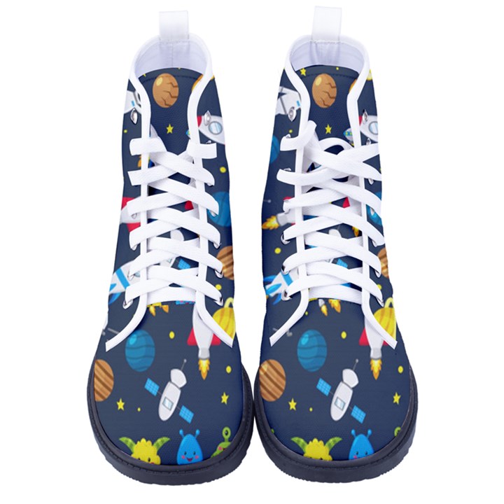 Big Set Cute Astronauts Space Planets Stars Aliens Rockets Ufo Constellations Satellite Moon Rover V Men s High-Top Canvas Sneakers