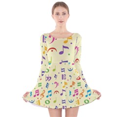 Seamless Pattern Musical Note Doodle Symbol Long Sleeve Velvet Skater Dress by Hannah976