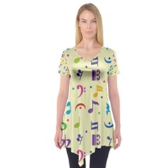 Seamless Pattern Musical Note Doodle Symbol Short Sleeve Tunic  by Hannah976