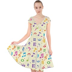 Seamless Pattern Musical Note Doodle Symbol Cap Sleeve Front Wrap Midi Dress by Hannah976