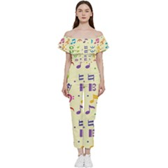 Seamless Pattern Musical Note Doodle Symbol Bardot Ruffle Jumpsuit by Hannah976