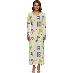 Seamless Pattern Musical Note Doodle Symbol Long Sleeve Longline Maxi Dress by Hannah976