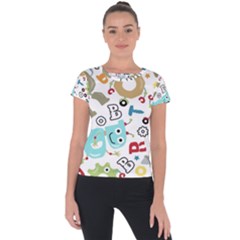 Seamless Pattern Vector With Funny Robots Cartoon Short Sleeve Sports Top  by Hannah976