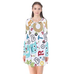 Seamless Pattern Vector With Funny Robots Cartoon Long Sleeve V-neck Flare Dress by Hannah976