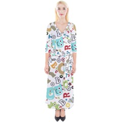 Seamless Pattern Vector With Funny Robots Cartoon Quarter Sleeve Wrap Maxi Dress by Hannah976