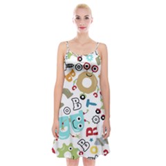 Seamless Pattern Vector With Funny Robots Cartoon Spaghetti Strap Velvet Dress by Hannah976