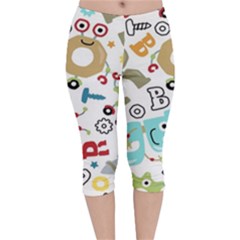 Seamless Pattern Vector With Funny Robots Cartoon Velvet Capri Leggings  by Hannah976