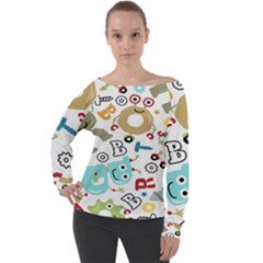 Seamless Pattern Vector With Funny Robots Cartoon Off Shoulder Long Sleeve Velour Top by Hannah976