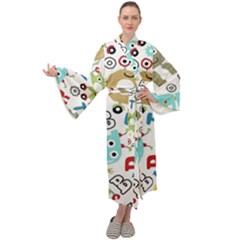 Seamless Pattern Vector With Funny Robots Cartoon Maxi Velvet Kimono by Hannah976