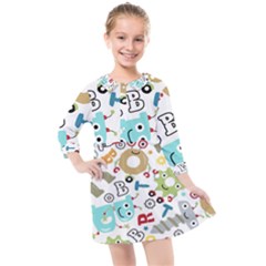 Seamless Pattern Vector With Funny Robots Cartoon Kids  Quarter Sleeve Shirt Dress by Hannah976