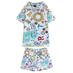 Seamless Pattern Vector With Funny Robots Cartoon Kids  Swim T-shirt And Shorts Set by Hannah976