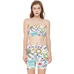 Seamless Pattern Vector With Funny Robots Cartoon Stretch Shorts And Tube Top Set by Hannah976