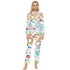 Seamless Pattern Vector With Funny Robots Cartoon Womens  Long Sleeve Velvet Pocket Pajamas Set by Hannah976