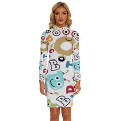 Seamless Pattern Vector With Funny Robots Cartoon Long Sleeve Shirt Collar Bodycon Dress by Hannah976