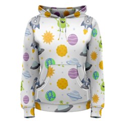 Seamless Pattern Cartoon Space Planets Isolated White Background Women s Pullover Hoodie by Hannah976