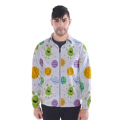 Seamless Pattern Cartoon Space Planets Isolated White Background Men s Windbreaker by Hannah976