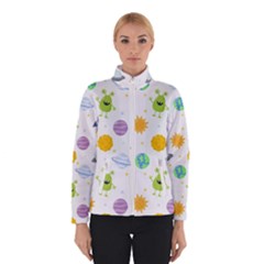 Seamless Pattern Cartoon Space Planets Isolated White Background Women s Bomber Jacket by Hannah976