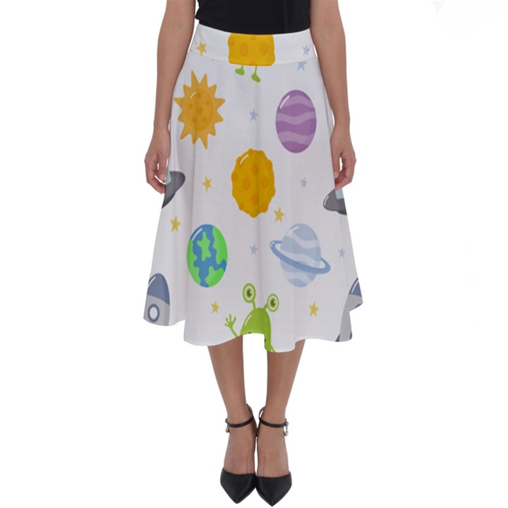 Seamless Pattern Cartoon Space Planets Isolated White Background Perfect Length Midi Skirt