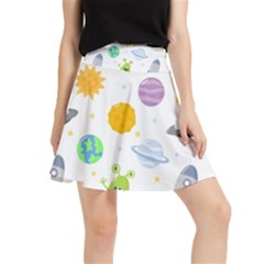 Seamless Pattern Cartoon Space Planets Isolated White Background Waistband Skirt by Hannah976