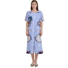 Seamless Pattern With Space Theme Women s Cotton Short Sleeve Night Gown