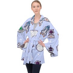 Seamless Pattern With Space Theme Long Sleeve Velvet Kimono 