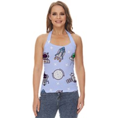 Seamless Pattern With Space Theme Basic Halter Top by Hannah976