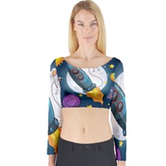 Spaceship Astronaut Space Long Sleeve Crop Top by Hannah976