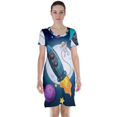 Spaceship Astronaut Space Short Sleeve Nightdress by Hannah976