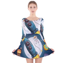 Spaceship Astronaut Space Long Sleeve Velvet Skater Dress by Hannah976