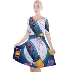 Spaceship Astronaut Space Quarter Sleeve A-line Dress by Hannah976