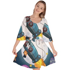 Spaceship Astronaut Space Velour Kimono Dress by Hannah976