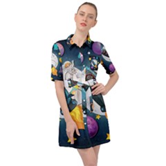 Spaceship Astronaut Space Belted Shirt Dress by Hannah976