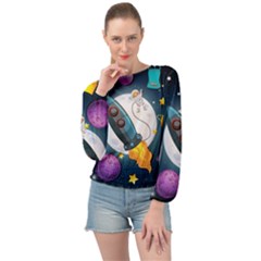 Spaceship Astronaut Space Banded Bottom Chiffon Top by Hannah976