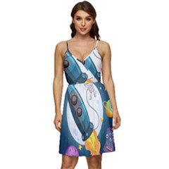 Spaceship Astronaut Space V-neck Pocket Summer Dress  by Hannah976