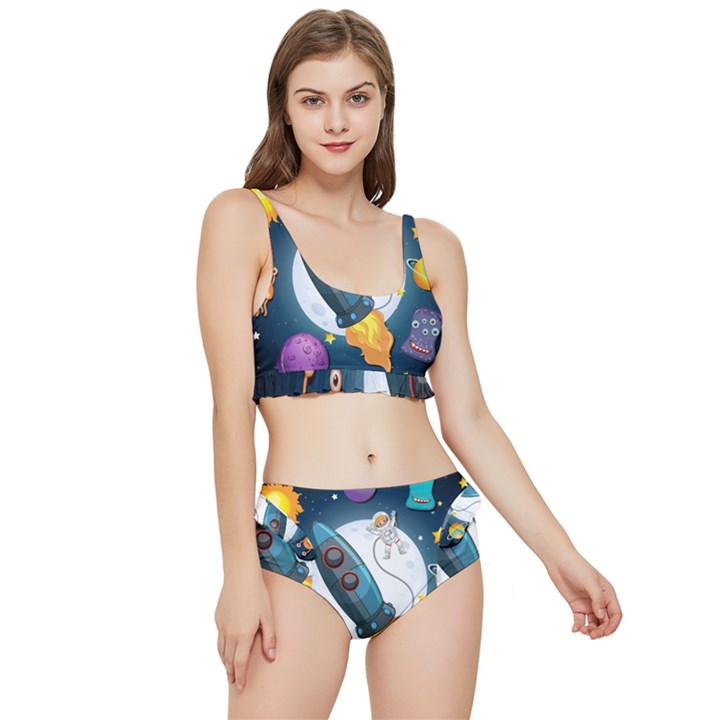 Spaceship Astronaut Space Frilly Bikini Set