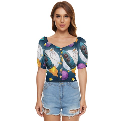 Spaceship Astronaut Space Button Up Blouse by Hannah976