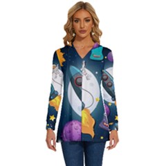 Spaceship Astronaut Space Long Sleeve Drawstring Hooded Top by Hannah976