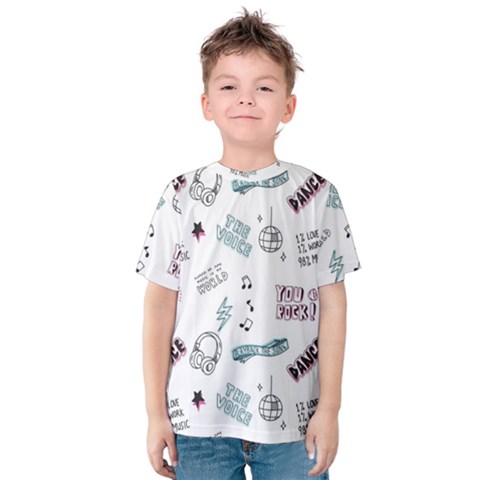 Music Themed Doodle Seamless Background Kids  Cotton T-shirt by Hannah976