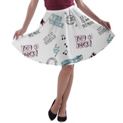 Music Themed Doodle Seamless Background A-line Skater Skirt by Hannah976