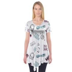 Music Themed Doodle Seamless Background Short Sleeve Tunic  by Hannah976