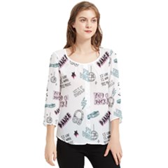 Music Themed Doodle Seamless Background Chiffon Quarter Sleeve Blouse by Hannah976