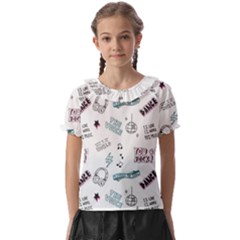 Music Themed Doodle Seamless Background Kids  Frill Chiffon Blouse by Hannah976