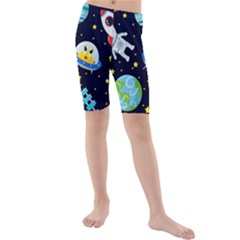 Space Seamless Pattern Illustration Kids  Mid Length Swim Shorts by Hannah976