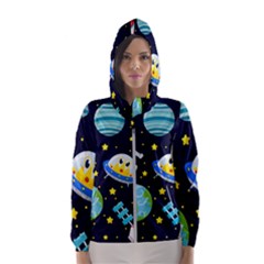 Space Seamless Pattern Illustration Women s Hooded Windbreaker