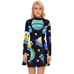 Space Seamless Pattern Illustration Long Sleeve Velour Longline Dress by Hannah976