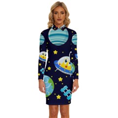 Space Seamless Pattern Illustration Long Sleeve Shirt Collar Bodycon Dress by Hannah976